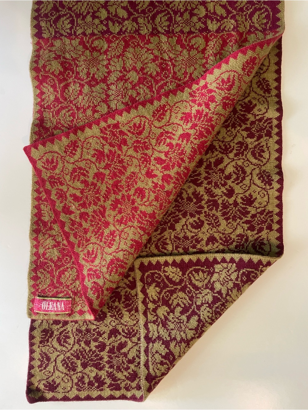 Oleana Floral Jacquard Knit Scarf - Maroon, Red & Gold - Picture 3 of 8